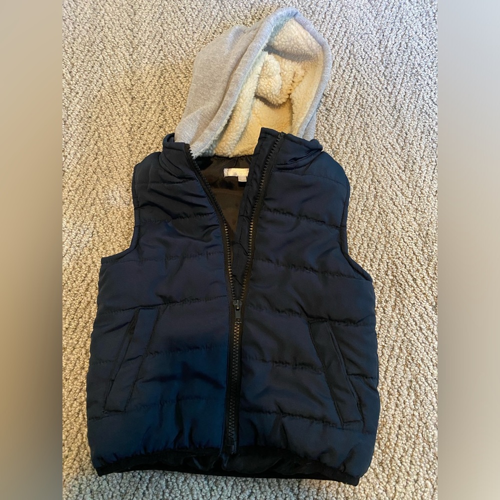Tahari 2-3T puffer navy blue w grey hood